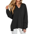 thumbnail image 1 of Mohiass Womens Oversized Sweatshirt V Neck Long Sleeve Tunic Lightweight Pullover 2025 Fashion Loose Cozy Tops Black M, 1 of 4