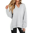 thumbnail image 1 of Mohiass Womens Oversized Sweatshirt V Neck Long Sleeve Tunic Lightweight Pullover 2025 Fashion Loose Cozy Tops Light Gray XL, 1 of 4