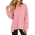 thumbnail image 1 of Mohiass Womens Oversized Sweatshirt V Neck Long Sleeve Tunic Lightweight Pullover 2025 Fashion Loose Cozy Tops Pink S, 1 of 4