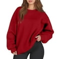 thumbnail image 1 of Mohiass Womens Oversized Sweatshirts Crewneck Long Sleeve Tops Fleece Pullover Fall Fashion Clothes with Pocket Red L, 1 of 4