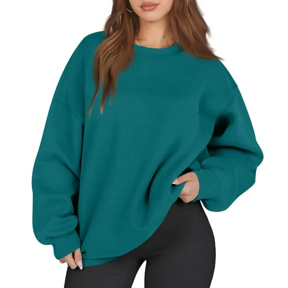 Mohiass Womens Oversized Sweatshirts Crewneck Long Sleeve Tops Fleece Pullover Fall Fashion Clothes with Pocket Turquoise S