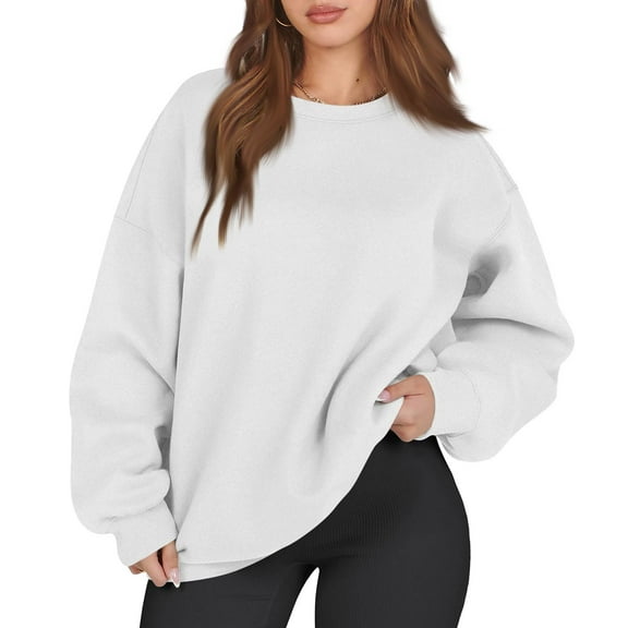Mohiass Womens Oversized Sweatshirts Crewneck Long Sleeve Tops Fleece Pullover Fall Fashion Clothes with Pocket White M