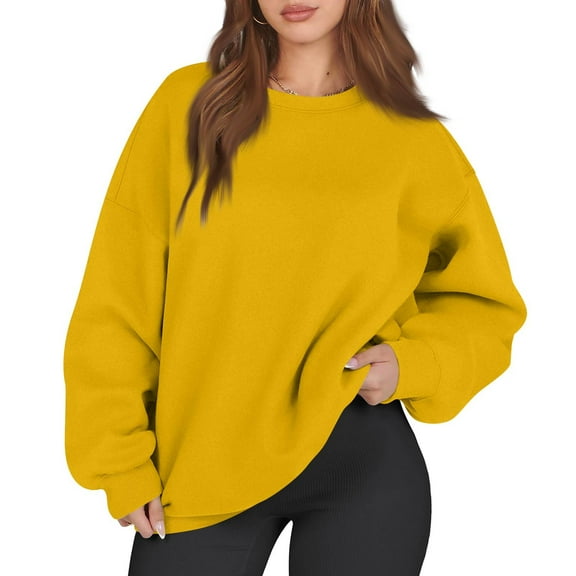 Mohiass Womens Oversized Sweatshirts Crewneck Long Sleeve Tops Fleece Pullover Fall Fashion Clothes with Pocket Yellow XL
