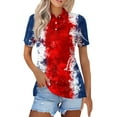 thumbnail image 1 of Mohiass Womens Patriotic Collared Polo Shirts Cotton Wicking Independence Day American Flag Lapel Tops Short Sleeve Stars Striped Summer Button Down Shirt Vermilion XL, 1 of 4
