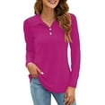 thumbnail image 1 of Mohiass Womens Polo Shirts Button Down Collared Long Sleeve Tops V Neck Loose Blouses Hot Pink 2XL, 1 of 7