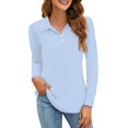 thumbnail image 1 of Mohiass Womens V Neck Polo Shirts Business Casual Long Sleeve Blouse Collared Work Top Slim Fitted 2024 Fall Basic Shirt Light Blue M, 1 of 7