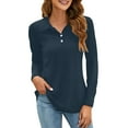 thumbnail image 1 of Mohiass Womens V Neck Polo Shirts Business Casual Long Sleeve Blouse Collared Work Top Slim Fitted 2024 Fall Basic Shirt Navy 3XL, 1 of 7