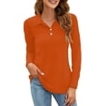 thumbnail image 1 of Mohiass Womens Polo Shirts Button Down Collared Long Sleeve Tops V Neck Loose Blouses Saffron 3XL, 1 of 7