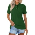thumbnail image 1 of Mohiass Womens Polo Shirts Collared Solid Color T Shirts Loose Fit Wicking Button Up Shirts Trendy Summer Lapel Blouses Dressy Dark Green M, 1 of 4