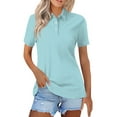 thumbnail image 1 of Mohiass Womens Polo Shirts Collared Solid Color T Shirts Loose Fit Wicking Button Up Shirts Trendy Summer Lapel Blouses Dressy Light Blue 2XL, 1 of 4
