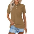 thumbnail image 1 of Mohiass Womens Cotton Polo Shirts Collared Short Sleeve 2024 Lapel Tops Summer Wicking Floral Print Dressy Lightweight Button Down Shirt Light Brown L, 1 of 4