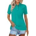 thumbnail image 1 of Mohiass Womens Polo Shirts Collared Solid Color T Shirts Loose Fit Wicking Button Up Shirts Trendy Summer Lapel Blouses Dressy Turquoise 3XL, 1 of 4