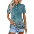 thumbnail image 1 of Mohiass Womens Polo Shirts Floral Wicking Oversized Tshirts Lapel Collared Beach Shirts Button Up Dressy Tops and Blouses Cyan L, 1 of 4