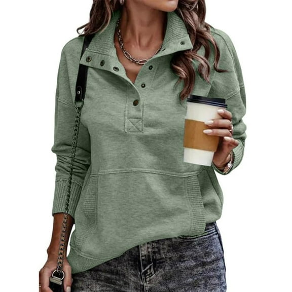Mohiass Womens Pullover Henley Sweatshirt Button Down V Neck Long Sleeve Pullover Lightweight Casual Fall Ribbed Tops Mint Green M