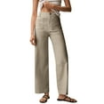 thumbnail image 1 of Mohiass Womens Stretch Twill Pants Casual High Waisted Wide Leg Cropped Pants Straight Leg Ankle Chino Pant with Patch Pockets Khaki XL, 1 of 9