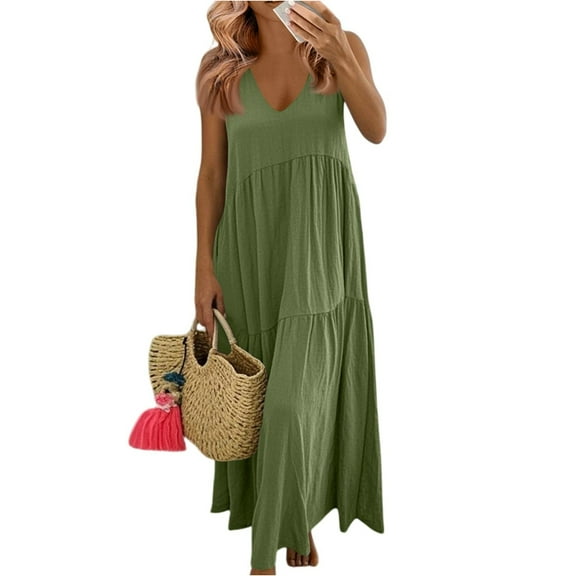 Mohiass Womens Summer Dresses 2025 Plus Size Sleeveless V Neck Boho Maxi Dress Loose Casual Beach Long Sundresses Green 5XL