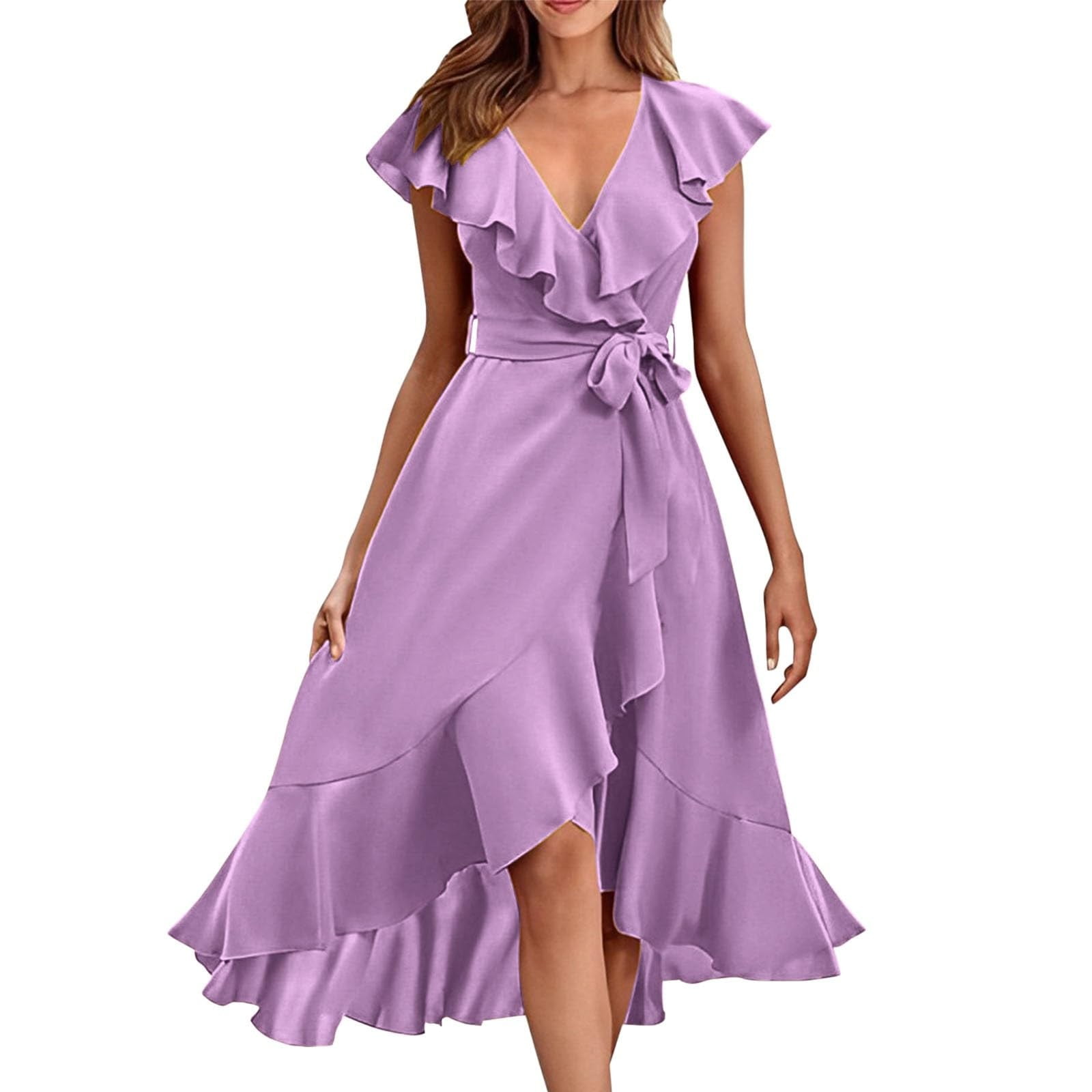 Women's Flowy Floral Wrap Midi Dress - Sleeveless V-Neck Summer Beach Dress With Ruffle Trim - View #7