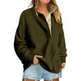 thumbnail image 1 of Mohiass Womens Sweatshirt Casual Long Sleeve Fleece Pullover Tops Fall Fashion Button Loose Clothes Warm Winter Y2K Clothes Army Green S, 1 of 4