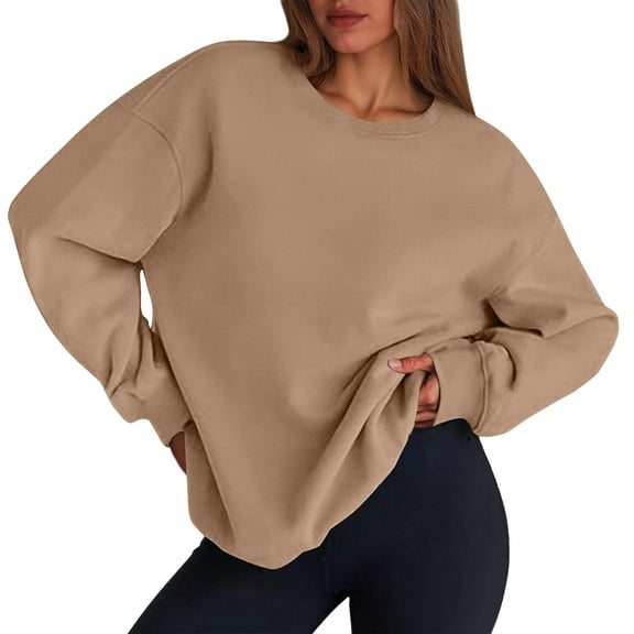 Mohiass Womens Sweatshirt Oversized Crewneck Fleece Pullover Sweatshirts Y2k Fall Long Sleeve Tops Camel 2XL