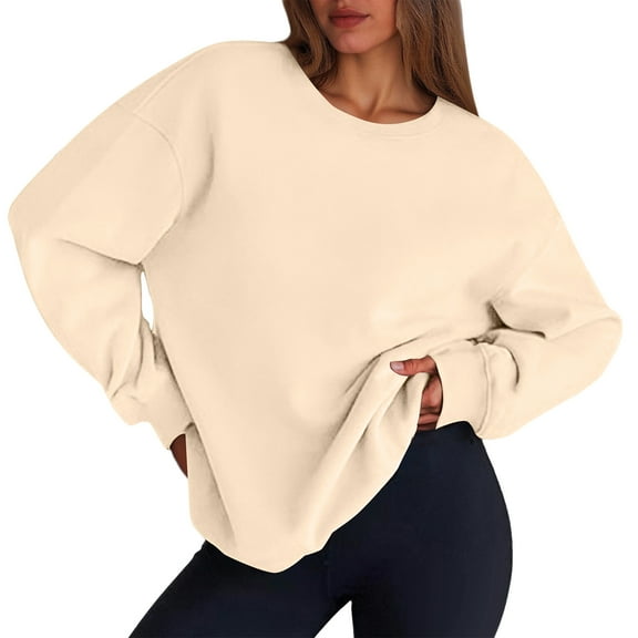 Mohiass Womens Sweatshirt Oversized Crewneck Fleece Pullover Sweatshirts Y2k Fall Long Sleeve Tops Khaki XL