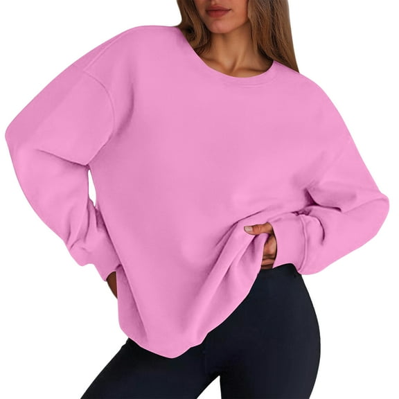 Mohiass Womens Sweatshirt Oversized Crewneck Fleece Pullover Sweatshirts Y2k Fall Long Sleeve Tops Pink L