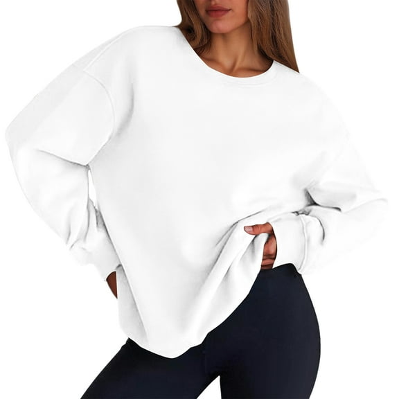 Mohiass Womens Sweatshirt Oversized Crewneck Fleece Pullover Sweatshirts Y2k Fall Long Sleeve Tops White M