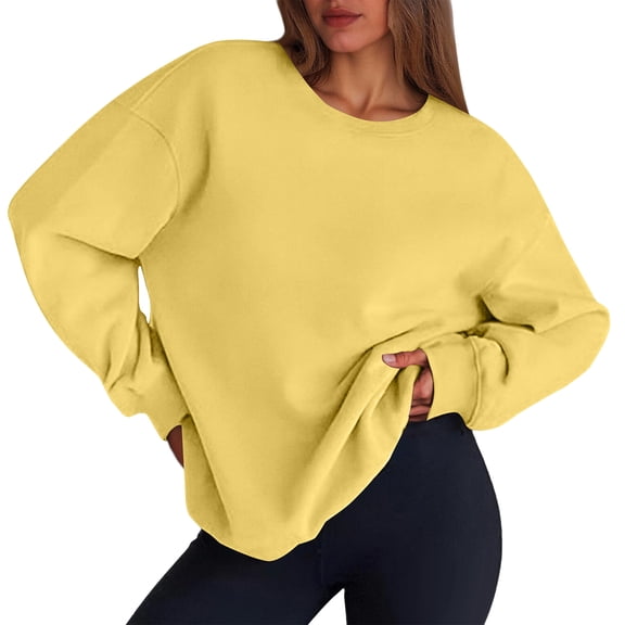 Mohiass Womens Sweatshirt Oversized Crewneck Fleece Pullover Sweatshirts Y2k Fall Long Sleeve Tops Yellow 2XL