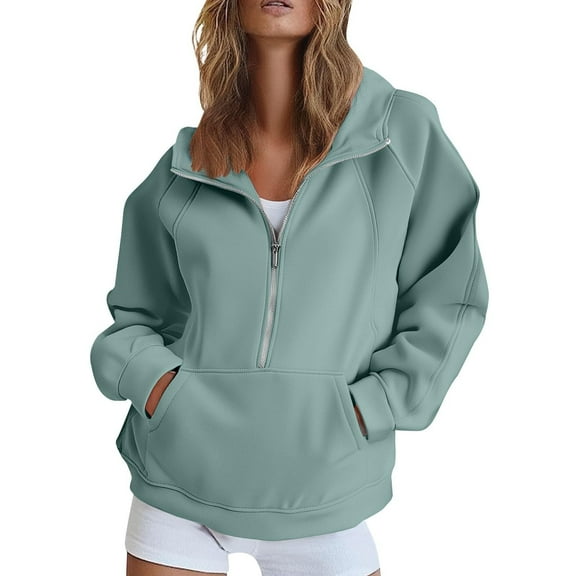 Mohiass Womens Sweatshirts Half Zip Pullover Fleece Quarter Zipper Hoodies 2025 Fall Fashion Clothes Mint Green M