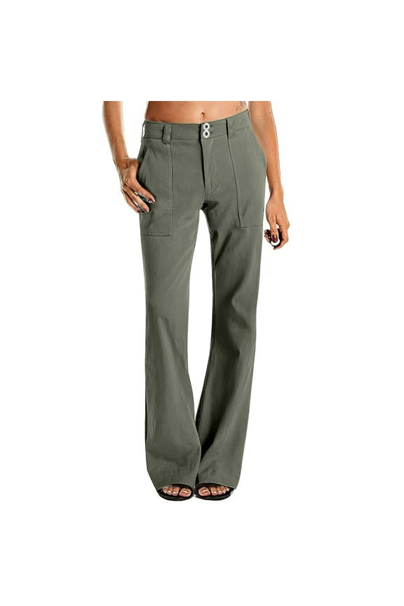 Womens Twill Pants Dressy Casual High Waisted Chino Pants Button Down Bootcut Straight Leg Work Trousers with Pockets Army Green XL