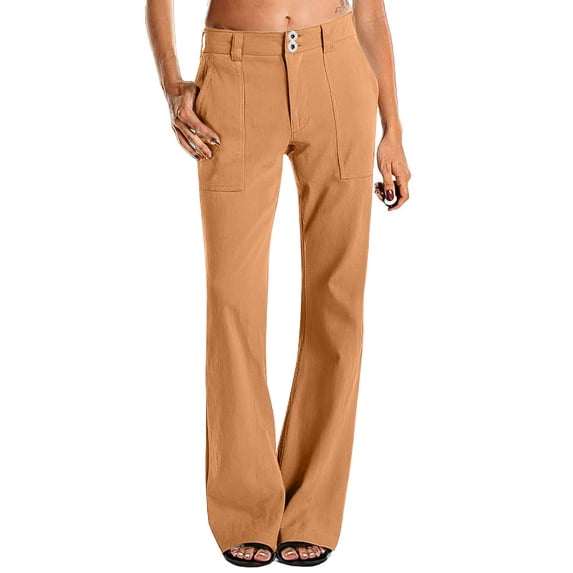 Mohiass Womens Twill Pants Dressy Casual High Waisted Chino Pants Button Down Bootcut Straight Leg Work Trousers with Pockets Orange M