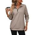 thumbnail image 1 of Mohiass Womens Zip-Up Dropped Shoulder Sweatshirt Oversized Lapel Half Zip Long Sleeves Pullover Tops Light Brown L, 1 of 8