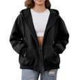 thumbnail image 1 of Mohiass Zip Up Hoodie Casual Cute Oversized Drawstring Womens Hoodie Y2k Fall Winter Long Sleeve Solid Fashion Zipper with Pockets Black S, 1 of 5