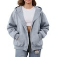 thumbnail image 1 of Mohiass Zip Up Hoodie Casual Cute Oversized Drawstring Womens Hoodie Y2k Fall Winter Long Sleeve Solid Fashion Zipper with Pockets Light Gray 2XL, 1 of 5
