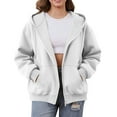thumbnail image 1 of Mohiass Zip Up Hoodie Casual Cute Oversized Drawstring Womens Hoodie Y2k Fall Winter Long Sleeve Solid Fashion Zipper with Pockets White M, 1 of 5