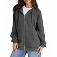 thumbnail image 1 of Mohiass Zip Up Hoodie Women Fleece Oversized Hoodies Y2k Hooded Sweatshirt Preppy Ladies Sweatshirts with Pockets Winter Jackets Dark Gray 2XL, 1 of 3
