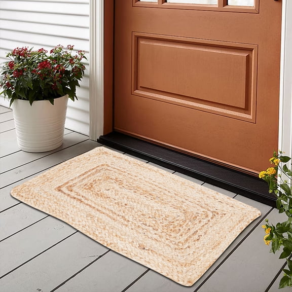 Mohil Decor Hand Woven Jute Braided Rug, 15x22 Inches - Natural, Reversible Farmhouse Accent Rugs for Living Room, Kitchen, Bedroom - 15x22 Inches