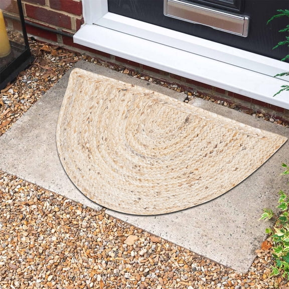 Mohil Decor Hand Woven Jute Braided Rug, 15x24 Inches - Natural, Reversible Farmhouse Accent Rugs for Living Room, Kitchen, Bedroom - 15x24 Inches (Cotton Half Round)