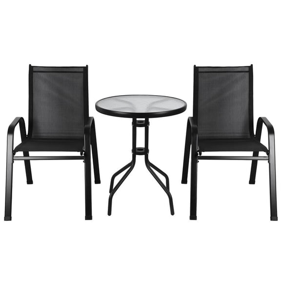 Mohsoe 3-Piece Bistro Set, Powder-Coated Steel Frame (265lbs Load Bearing), Tempered Glass Tabletop, Breathable Mesh Seats, Foldable Indoor Outdoor Furniture