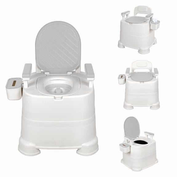 Mohsoe 3-in-1 Plastic Toilet Gray, Commode Chair Converts to Sofa Bath Chair, 220lbs Weight Capacity, Double Buckle Bucket, Side Tissue Box, for Patients, 17 x 18 x 24 Inch