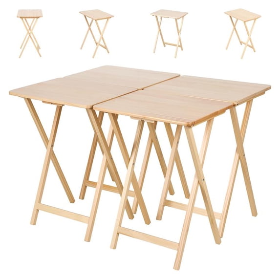 Mohsoe 4-Piece Foldable TV Tray Tables, Pine Wood Construction, Space-Saving, Sturdy X-Shaped Base, Versatile Side Tables for Home & Outdoor