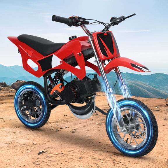 Mohsoe 49CC 2-Stroke Power Dirt Bike, 1.25KW Engine & Aluminum Rims, Mono-Shock Suspension, Red