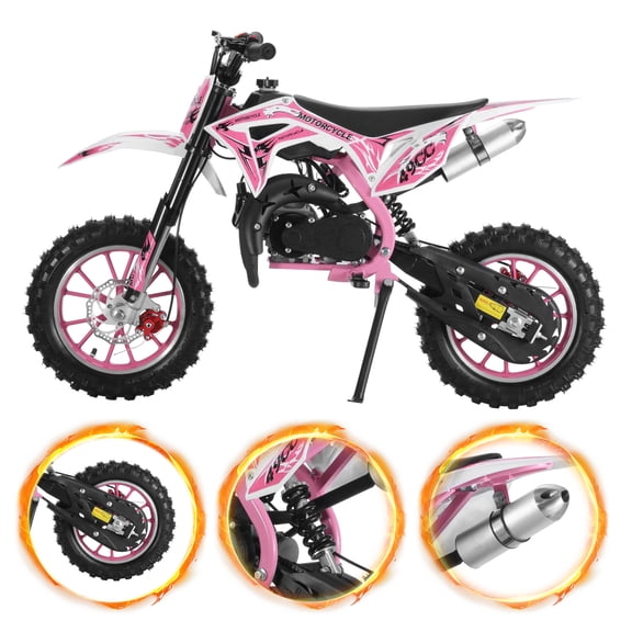 Mohsoe 49CC Enhanced 2-Stroke Dirt Bike, Upgraded Frame & Exhaust, Waterproof Ignition, Pink