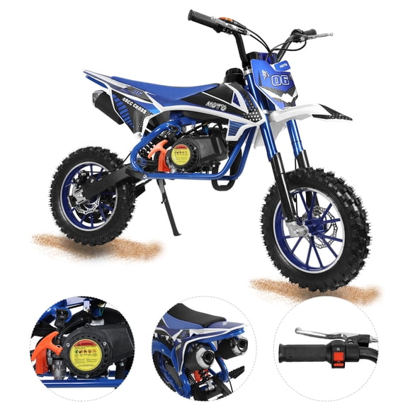 Mohsoe 49CC Mini Gas Motocross Bike, 10" Inflatable Tires & Upgraded Braking, 25H High-Speed Chain, Blue & White