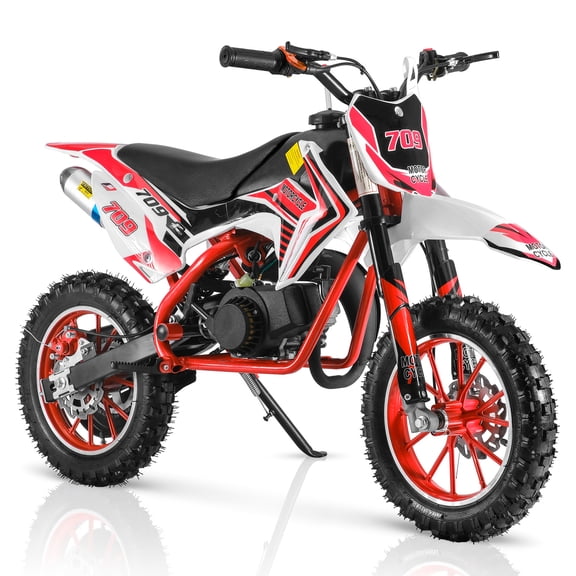 Mohsoe 49CC Mini Gas Motocross Bike, 10" Off-Road Tires & 330LB Capacity, Soft Seat Cushion, Trail & Dirt Riding, Red