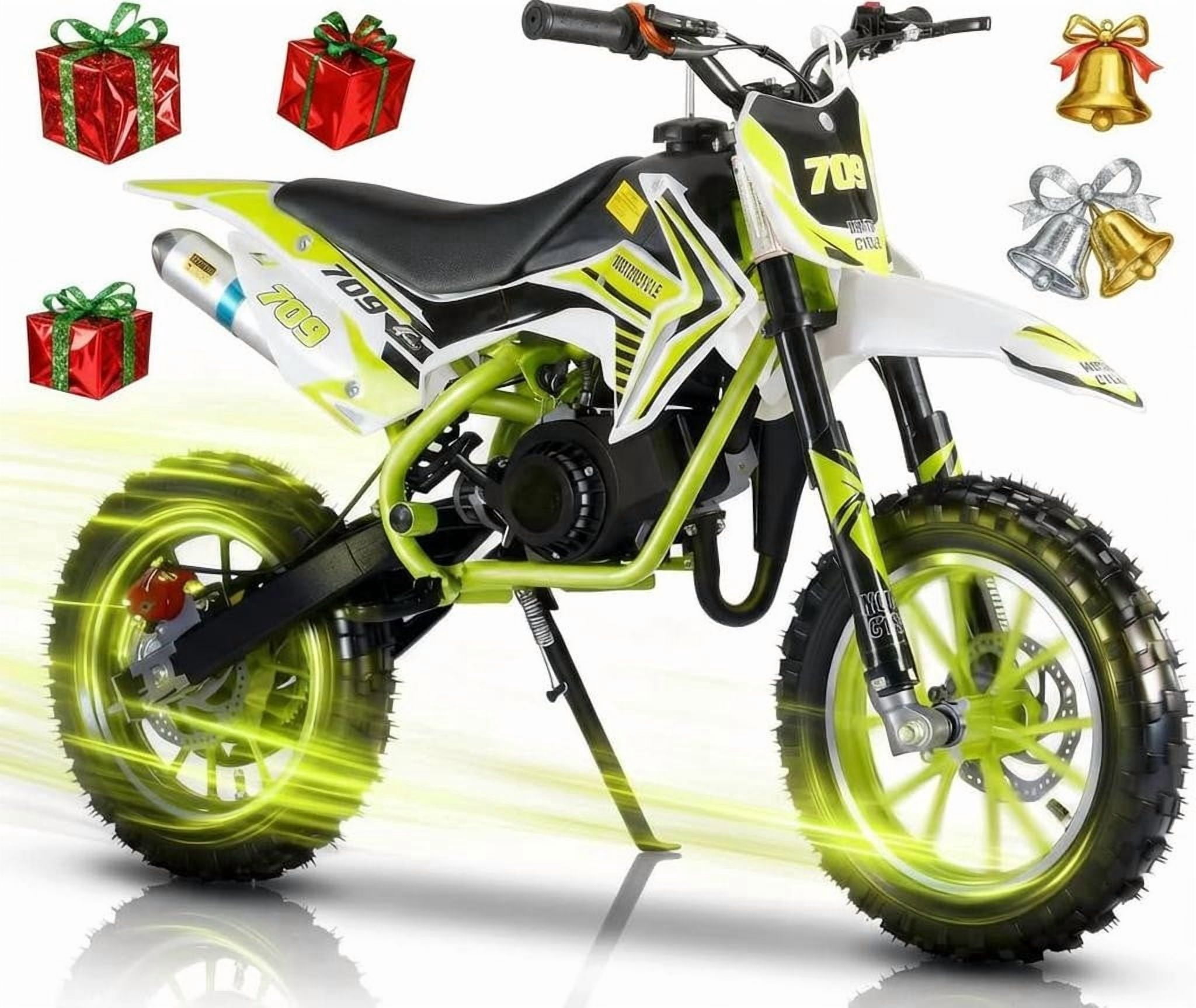 Mohsoe 49cc 2-Stroke Gas Mini Bike for Kids, Hand-Pull Start with Infinitely Variable Transmission, 10 Inch Off-Road Tires, Dual Disc Brakes, 30KM/H, 150kg Load, 47 x 28 Inch