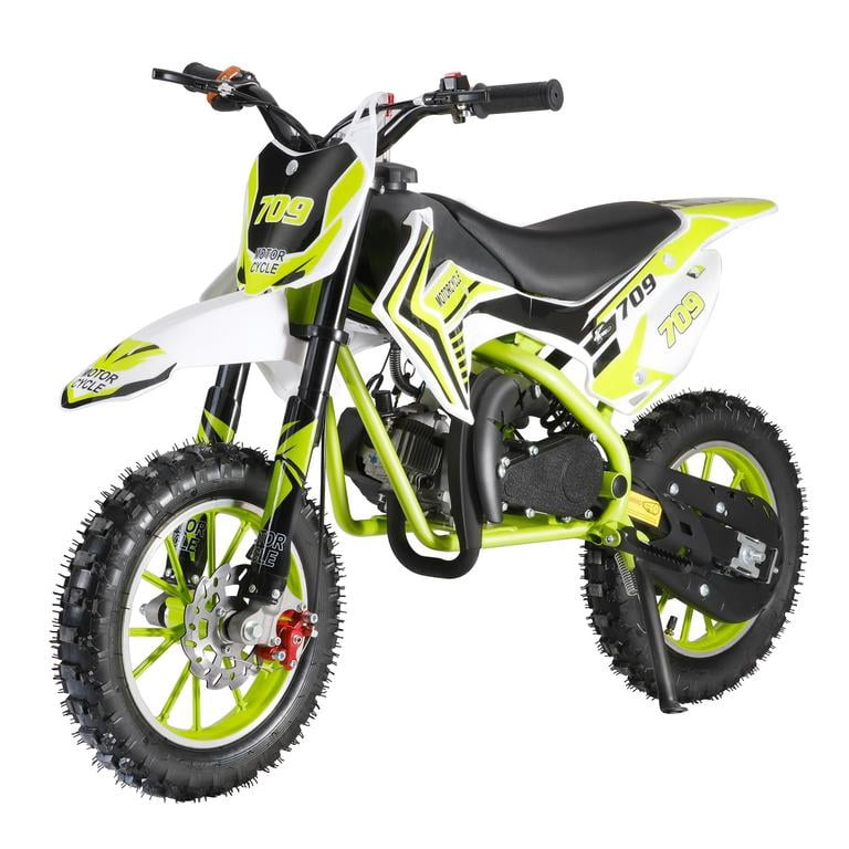 Mohsoe 49cc 2-Stroke Kids Mini Dirt Bike, Hand-Pull Start Infinitely Variable Gear, 10 Inch Off-Road Wheels, Front Rear Disc Brakes, 30KM/H Max, 150kg Load, 47 Inch Height