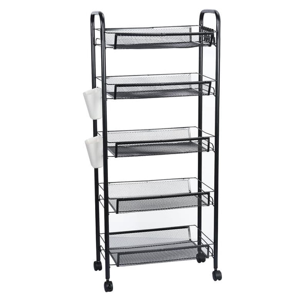 Mohsoe 5 Tier Stackable Storage Cart with Wheels, Metal Wire Basket Organizer for Kitchen Pantry Snacks Fruits Vegetables, Mesh Grid Ventilated, 360 Swivel Casters, 17 x 11 x 41 Inch
