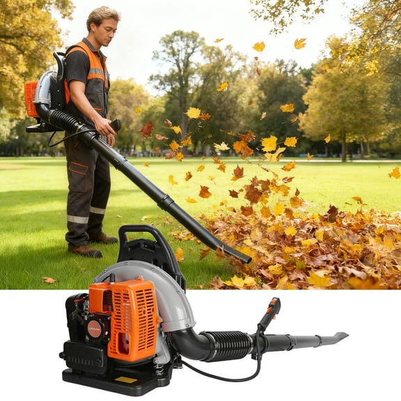 Mohsoe 63CC Gas Leaf Blower 3-HP 2-Cycle Backpack 2800 RPM 665-CFM Lawn Snow Grass Clearing Orange