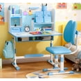 thumbnail image 1 of Mohsoe Adjustable Height Kids Study Desk Chair Set, Dual Back Lumbar Support, Sliding Drawer for Small Items Blue, 1 of 8