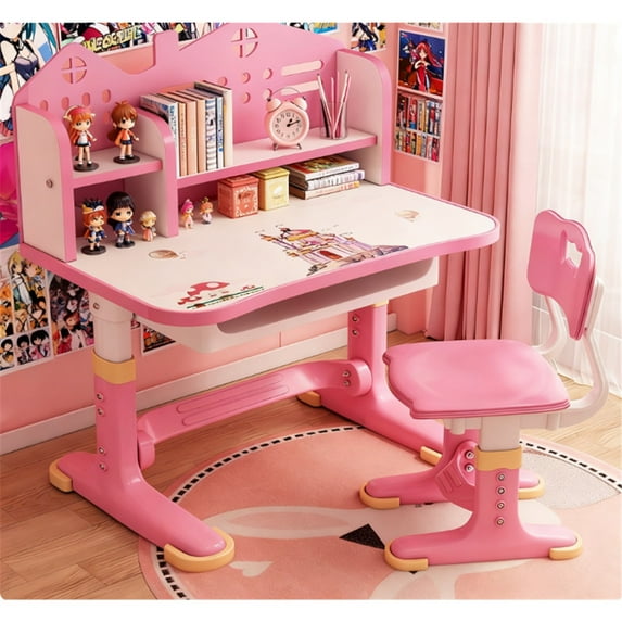 Mohsoe Adjustable Kids Study Desk Chair, Manual Height Adjustment for Different Sizes, Includes Clear Manual Pink